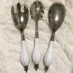 Vintage Godinger Serving Utensils Set White Porcelain Handles Serve Ware. Fixed Price $23.89.