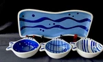 Crate & Barrel Blue Fish 4 Piece Set Tray Server Snack Dishes. Fixed Price $50.00.