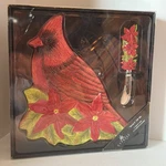 New Cardinal Serving Plate Spreader Cypress Home Ceramic Cheese Dip Poinsettias. Fixed Price $15.99.