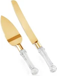 Wedding Cake Knife Server Set Plastic Faux Crystal Handles & Titanium Gold. Fixed Price $14.99.
