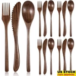 Wooden Flatware Set 12 Pieces Spoons Forks Knives Eco Friendly Travel Camp New. Fixed Price $39.98.