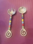 Dary Rees Salad Servers Vintage 1990S Pewter & Colorful Stones. Fixed Price $67.00.