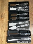 Illusion 4 Pc Cheese Knife Set Acrylic Handles Stainless Blades 3 Original Boxes. Fixed Price $14.99.