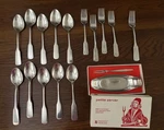Wmf Cromargan Pilgrim Oval Soup Spoons, Dinner Fork, Salad Forks, Petit Server. Fixed Price $120.00.