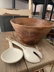 Hearth Magnolia Salad Server Set 8.75" With Worn Farmhouse Bowl. Fixed Price $44.00.