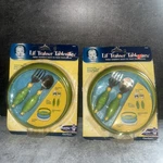 2 New Gerber Lil' Trainer Tableware Set Green - Plate, Fork & Spoon. Fixed Price $47.99.