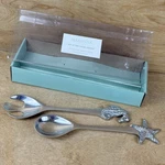 Classic Solid Aluminum Mariposa Salad Servers Seahorse Starfish Mexico Box. Fixed Price $29.00.