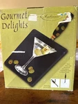 Martini Glass Cheeseboard & Knife Set With Olive Design By Ambiance Gourmet Deli. Fixed Price $24.00.