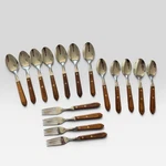 Vtg Washington Forge Town & Country Wood Handle Stainless Flatware Lot Of 16. Fixed Price $65.00.