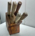 Carvel Hall Cutlery Chef, Slicer, Filet Utility Knife Set Storage Block Lot Six. Fixed Price $67.99.