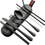 Portable Utensils Travel Camping Cutlery Set 8 Pc Knife Fork Spoon Black. Fixed Price $13.99.