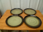 Set Of 4 Vintage Sahara Stoneware 11" Plates Pottery Style Browns & Blues. Fixed Price $19.99.