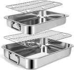 Stainless Steel Roasting Pan Set With Handles 12.7 15.5 Inches Heavy Duty. Fixed Price $67.45.