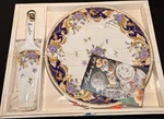 Andrea By Sadek Porcelain Floral Plate & Utensil Set Gold Trim Purple Blue. Fixed Price $70.00.