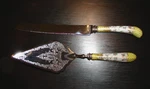 Ae Lewis Sheffield England Floraine Pie Server & Cake Knife Porcelain Handle. Fixed Price $17.00.