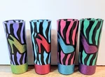 4 Shot Glasses Tall Shooters Multicolor And Glitter High Heel Shoe Design. Fixed Price $24.00.