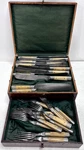 Antique American Cutlery Co Bone Handle Flatware Set Lead Inlay Wood Case 23 Pc. Fixed Price $249.99.