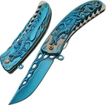 Spring-assist Folding Pocket Knife 3.5IN Blue Blade Dragon Handle Clip. Fixed Price $17.49.