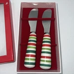 Crate & Barrel Set Of 2 Holiday Spreaders Red, Green, White - In Box. Fixed Price $12.60.