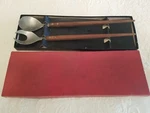 Mid Century Modern Wood Handled Salad Fork & Spoon Serving Set Made Japan. Fixed Price $15.95.