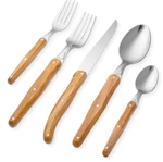 Jean Dubost Laguiole 5-PIECE Flatware Olive Wood Stainless Steel Set. Fixed Price $75.00.
