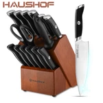 Haushof Kitchen Knife Set 15PCS Stainless Steel W/ Sharpener Rod Block. Fixed Price $84.99.