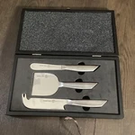 Schmidt Bros 3 Piece Cheese Knife Gift Set Project X Stainless Steel Pearled Nib. Fixed Price $17.00.