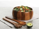Gibson Laroda 3-PIECE Brown Acadia Wood 10" Salad Bowl Set Serving Spoon Fork. Fixed Price $71.97.