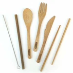 Bamboo Utensils Travel Set, Wooden Fork, Knife, Spoon, Chopsticks, Straw,& Brush. Fixed Price $6.99.
