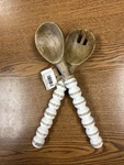 Mud Pie Hand Carved Wooden Salad Fork Spoon Serving Set 10.5 Nwt. Fixed Price $20.00.