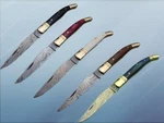 8.5" Laguiole Folding Damascus Steel Knife, Hand Forged, Leather Sheath. Fixed Price $37.40.