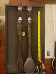 Vintage African Zulu Hand Carved Wood Serving Set Spoon Fork Ebony 14". Fixed Price $13.99.