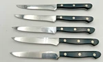 Oneida 5 Piece Triple Rivet Steak Knife Set Black Handled Knives. Fixed Price $35.99.
