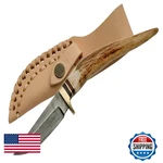 Szco Sanz Damascus Tip Drop Point Hunting Knife 8 Inch - Camping Stag. Fixed Price $51.02.