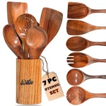 Wooden Spoons For Cooking, Kitchen Utensil Set With Storage Holder, Wo.... Fixed Price $44.08.