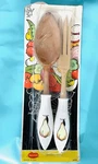 Vintage Nevco Wood And Ceramic Salad Server Set From The 1960S.. Fixed Price $12.99.