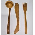 Pampered Chef Bamboo Utensil Set 3 Piece Ladle Spreader Fork Brown Wood 1007. Fixed Price $10.00.