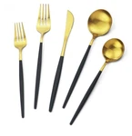 Gold Silverware Set, Jashii 40 Piece 8, Black Handle Forks Knives Spoons. Fixed Price $25.00.