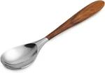 Nambe Curvo Collection Stainless Steel Serving Spoon, Acacia Wood Handle 13". Fixed Price $34.00.