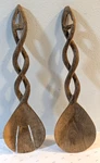 Vintage Hand Carved Wooden Salad Servers Set -twisted Olive Design 12"H. Fixed Price $24.99.