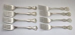 8 Towle Old Colonial Sterling Silver Salad Forks 6 1/2" - Mono 302G. Fixed Price $585.00.