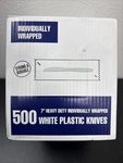 Individually Wrapped Disposable White Knives 500CT. Fixed Price $8.99.