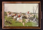 Mid-century Reverse Painted Glass Wood Tray Fox Hunting Scene Areas Of Loss. Fixed Price $19.99.