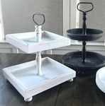 NEW-2 Tiered Wood Trays,black Round,white Square,farmhouse Kitchen Decor Stand. Fixed Price $34.99.