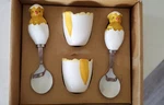 Vtg 1998 Sagaform Sweden Ceramic Egg Cup Spoon Set Original Box Childs Easter. Fixed Price $22.00.