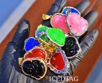 Stainless Steel Colorful Jade Stone Fortune Laughing Buddha Lab Diamond Pendant. Fixed Price $14.99.