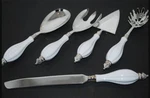 Vintage Godinger Silver Plated White Porcelain Handle Server Utensil 5 Pc. Set. Fixed Price $55.00.